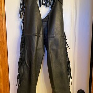 Black Leather Fringe Chaps